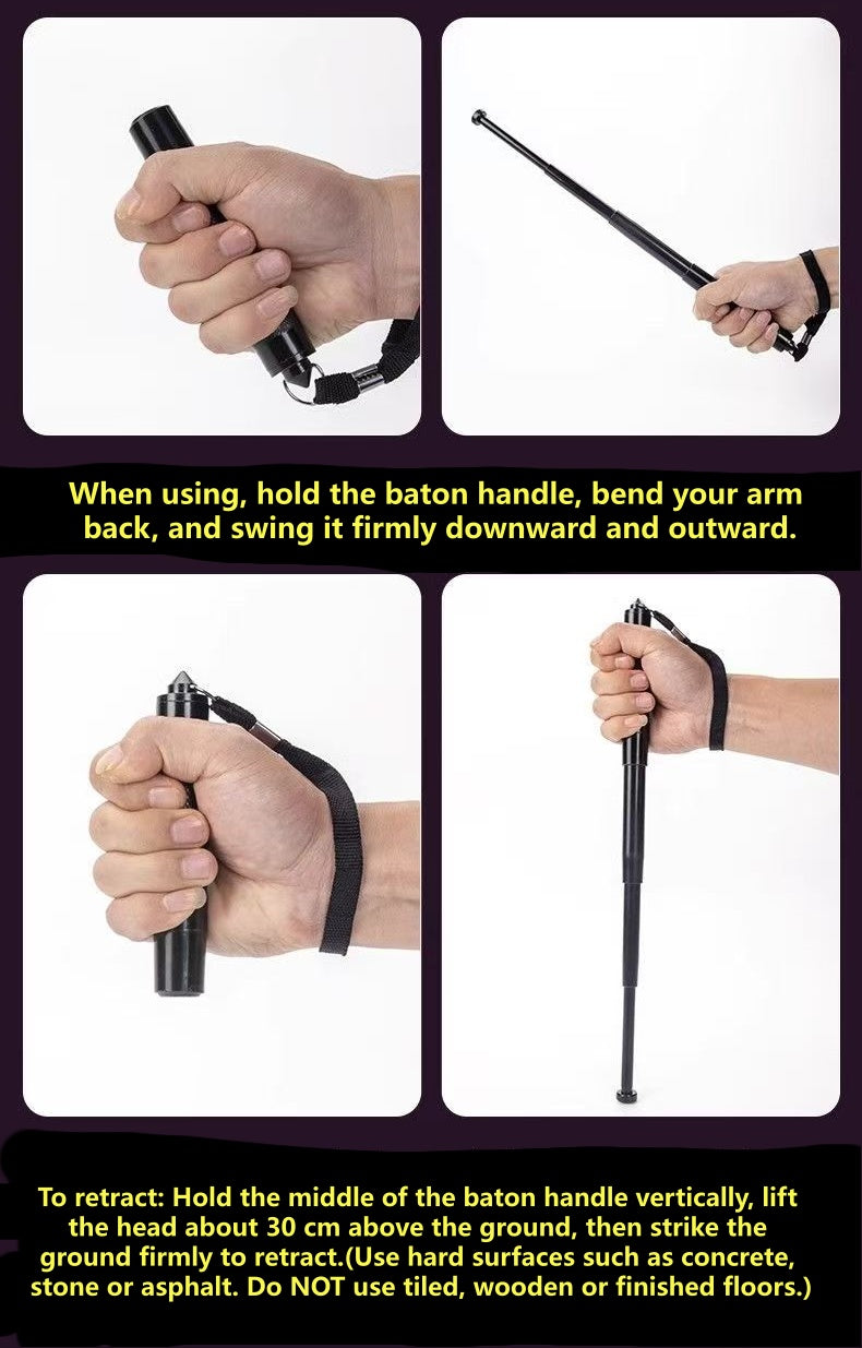 19.5 Inches Manual Telescopic Baton Portable Expandable Baton Anti-Slip Self Defense Stick for Personal Protection
